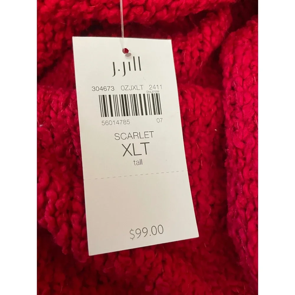 NWT J. Jill Womens Sweater XLT Cowl Neck Scarlet Red Textured Knit Tall 304673